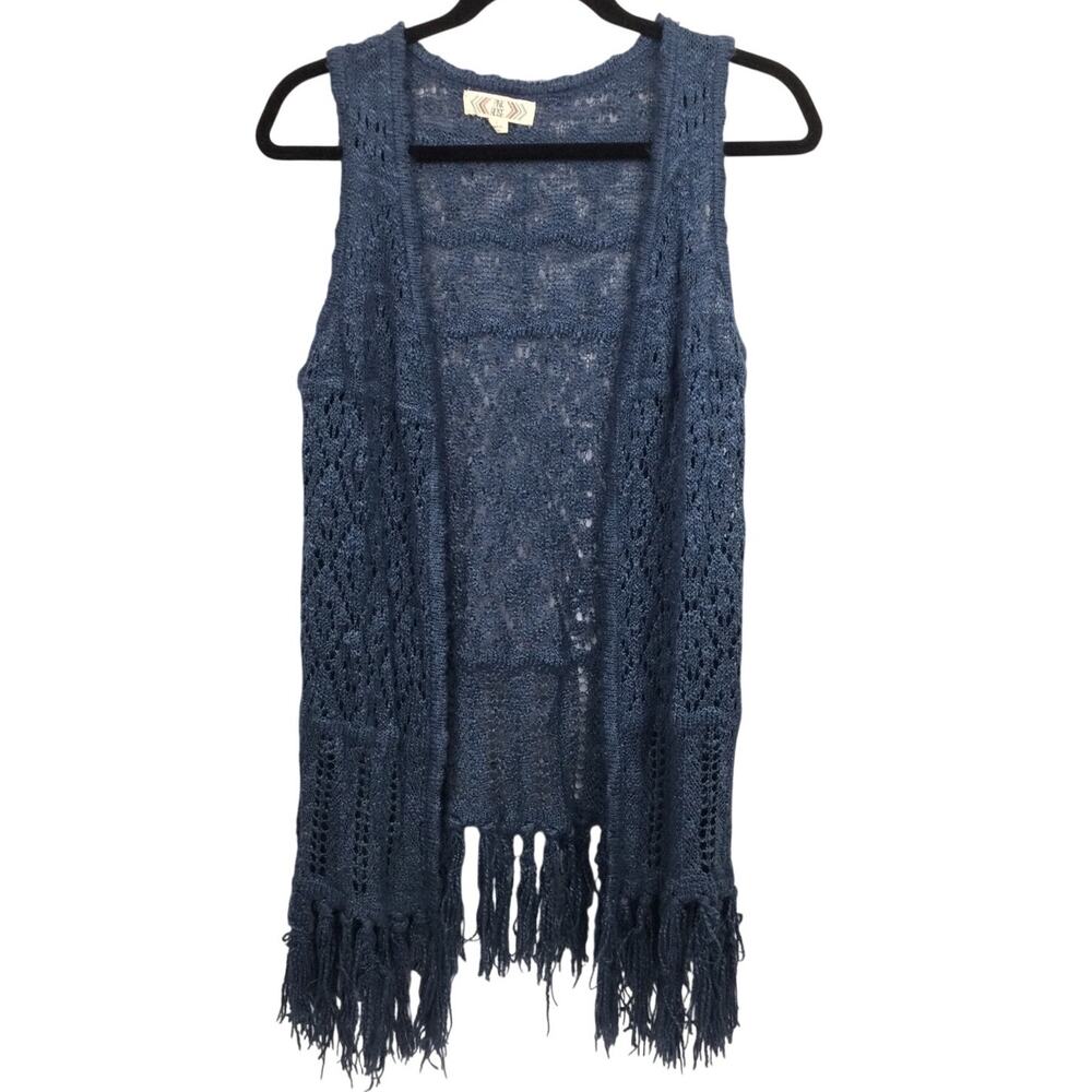 Pink Rose Boho Festival Crochet Cottagecore Western Fringe Open Knit Duster L